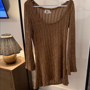 Brown Knit Long Sleeve Dress